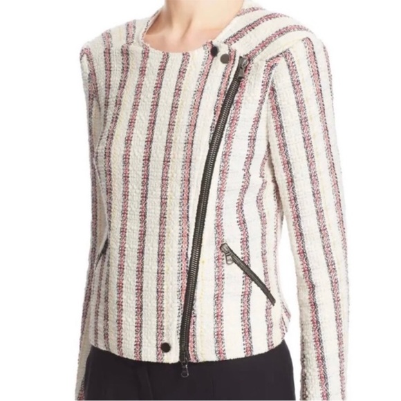 Veronica Beard red And White tweed moto asymmetric blazer zip up Jacket Sz 0 - Picture 3 of 16